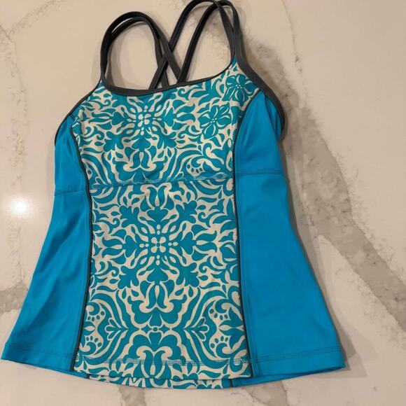 Lands End Tankini Swim Top Padded Shelf Bra Women's 4 Floral Blue Bathing Suit - Picture 2 of 7